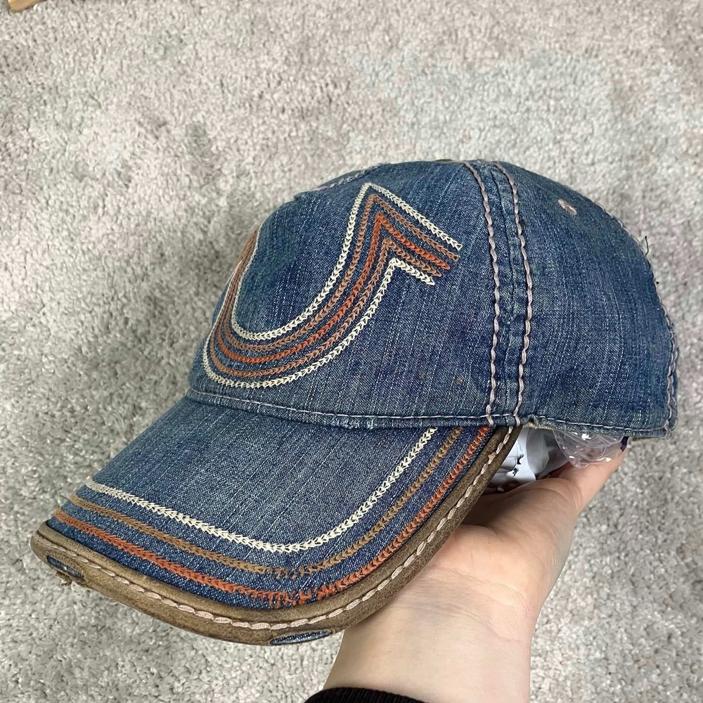Vintage True Religion Horseshoe Denim Baseball Cap Blue Distressed Hat - Picture 4 of 14